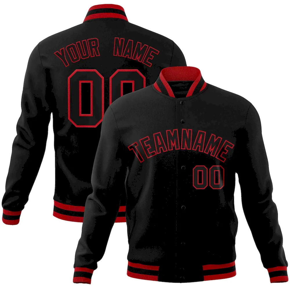 Custom Black Black-Red Classic Style Varsity Full-Snap Letterman Jacket
