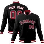 Custom Black Crimson-White Classic Style Varsity Full-Snap Letterman Jacket