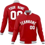 Custom Red White-Gray Classic Style Varsity Full-Snap Letterman Jacket