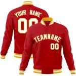 Custom Red White-Gold Classic Style Varsity Full-Snap Letterman Jacket