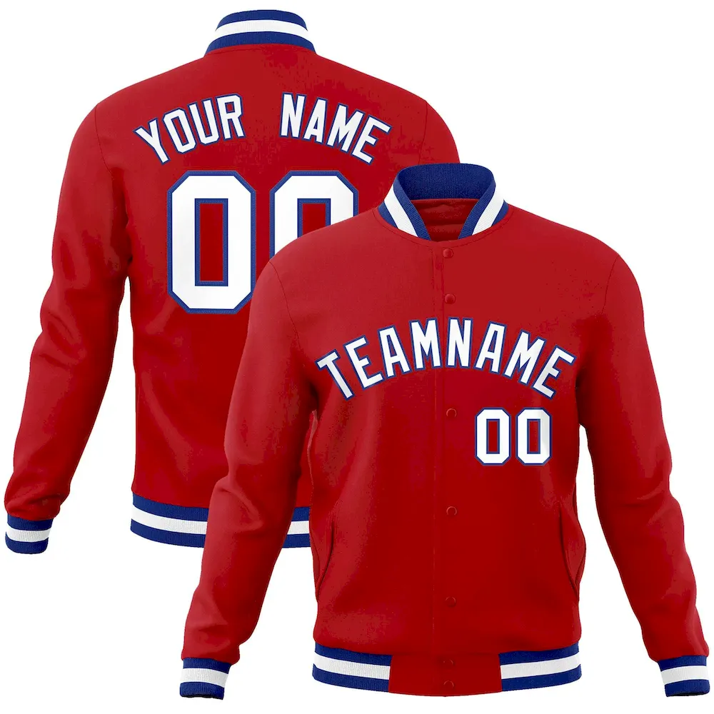 Custom Red White-Royal Classic Style Varsity Full-Snap Letterman Jacket
