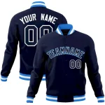 Custom Navy Navy-Powder Blue Classic Style Varsity Full-Snap Letterman Jacket