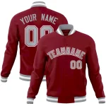 Custom Crimson Gray-White Classic Style Varsity Full-Snap Letterman Jacket