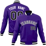 Custom Purple Gray-White Classic Style Varsity Full-Snap Letterman Jacket