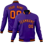 Custom Purple Orange-Black Classic Style Varsity Full-Snap Letterman Jacket