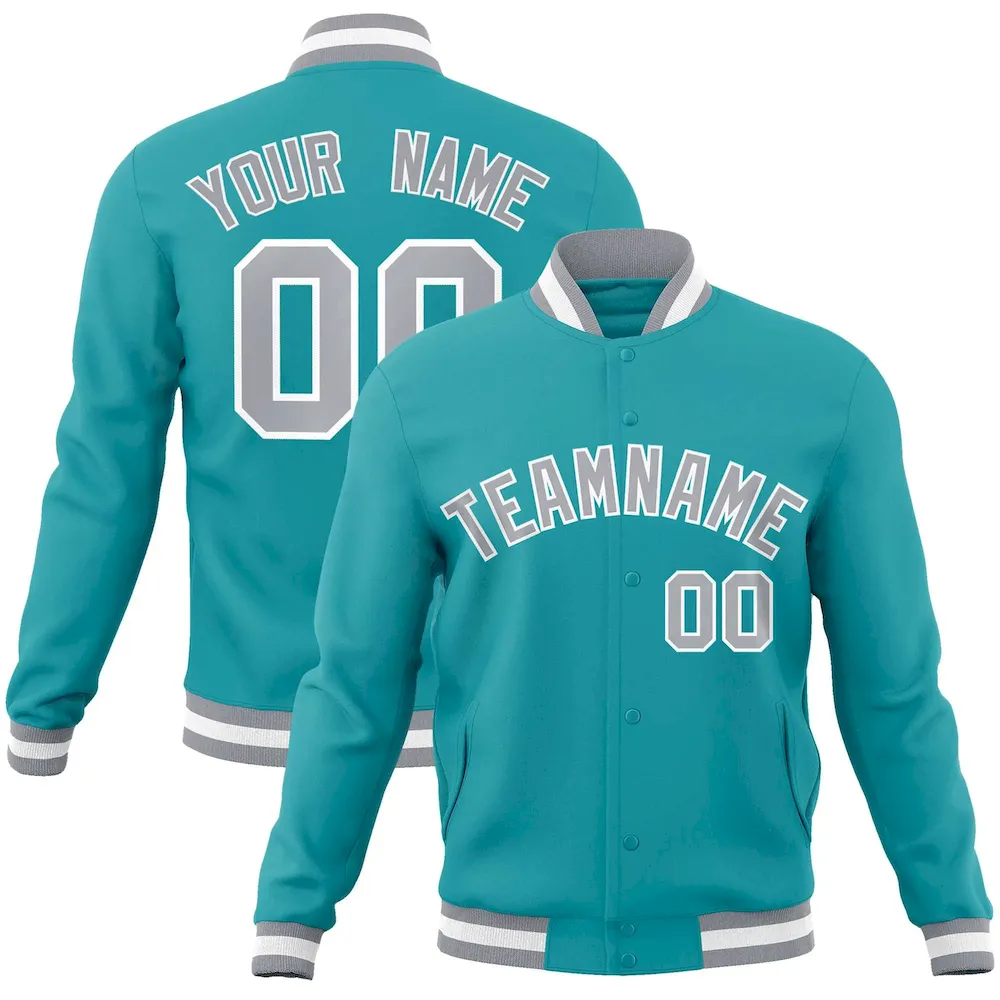 Custom Aqua Royal-White Classic Style Varsity Full-Snap Letterman Jacket