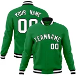 Custom Kelly Green White-Black Classic Style Varsity Full-Snap Letterman Jacket