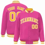 Custom Pink Gold-White Classic Style Varsity Full-Snap Letterman Jacket
