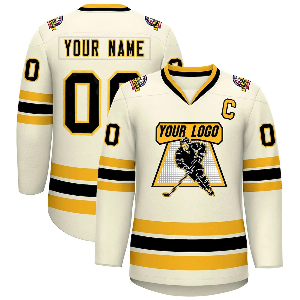 Custom Khaki Black-Gold Classic Style Hockey Jersey