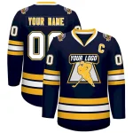 Custom Navy White Navy-Gold Classic Style Hockey Jersey