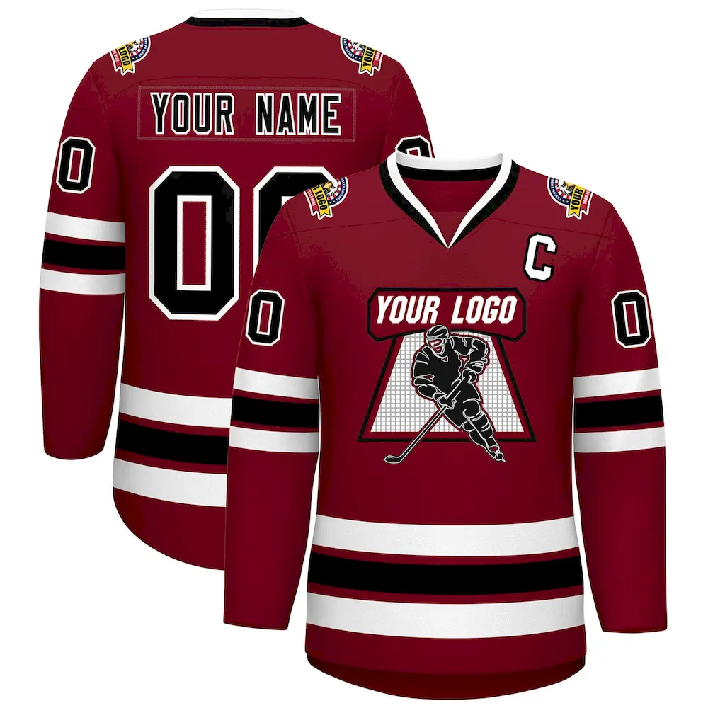 Custom Crimson Black-White Classic Style Hockey Jersey