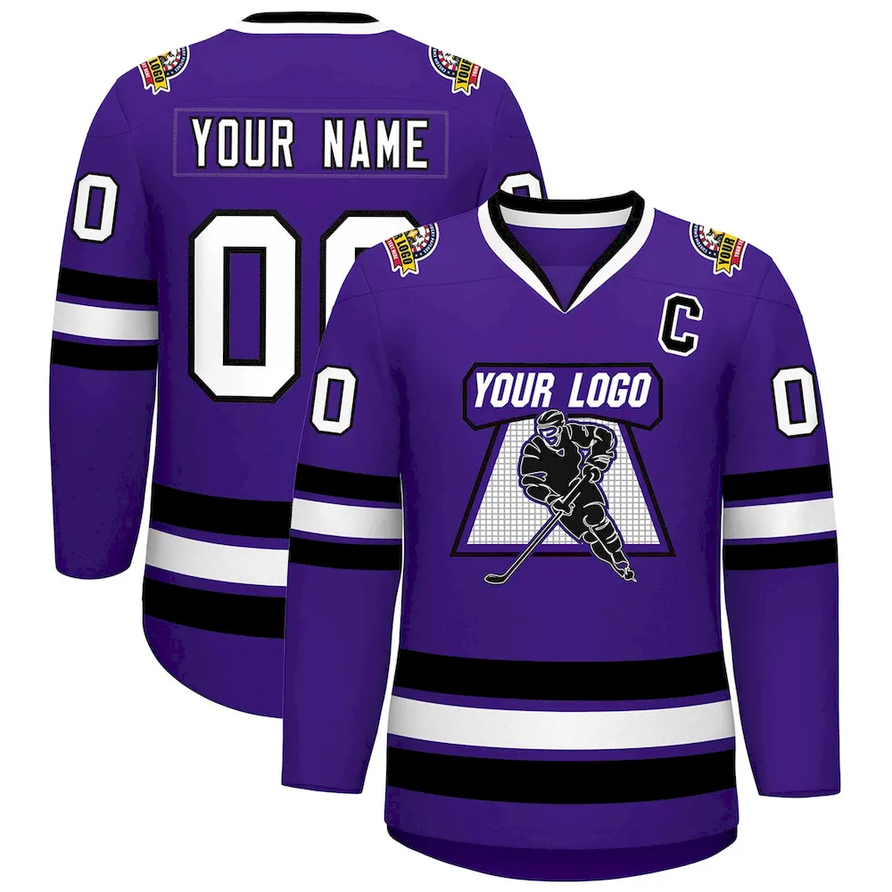 Custom Purple Black-White Classic Style Hockey Jersey