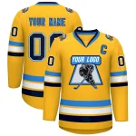 Custom Gold Navy White-Powder Blue Classic Style Hockey Jersey