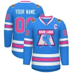 Custom Powder Blue Pink Black-White Classic Style Hockey Jersey