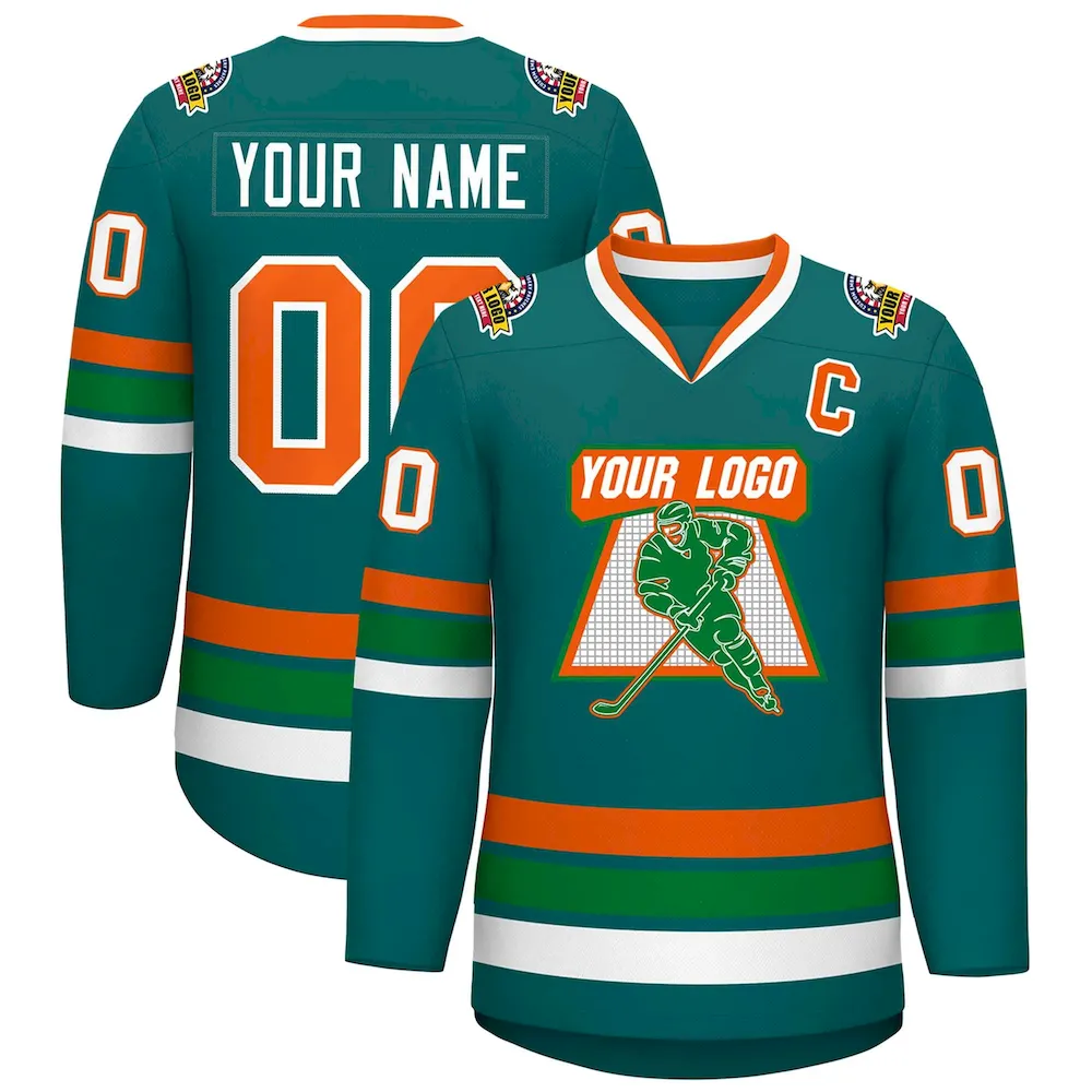 Custom Aqua Orange-White Classic Style Hockey Jersey