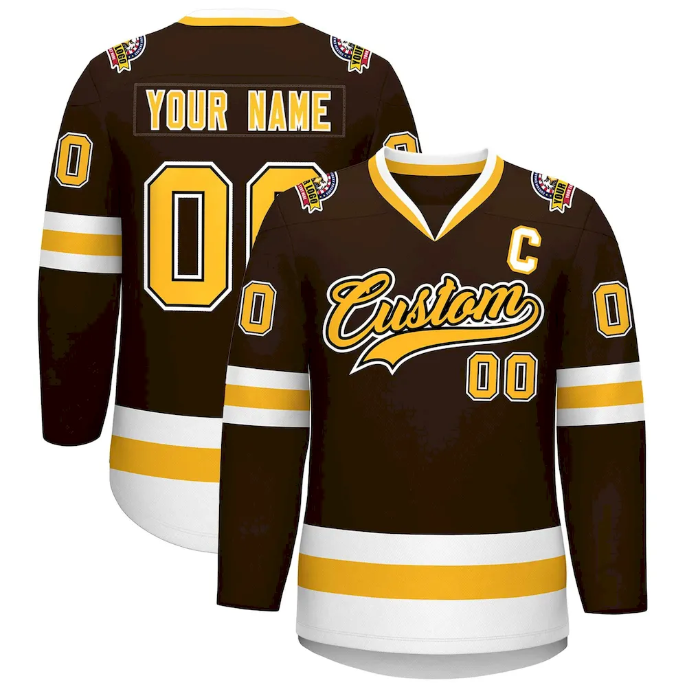 Custom Brown Gold Black-White Classic Style Hockey Jersey
