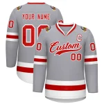 Custom Gray Red-White Classic Style Hockey Jersey