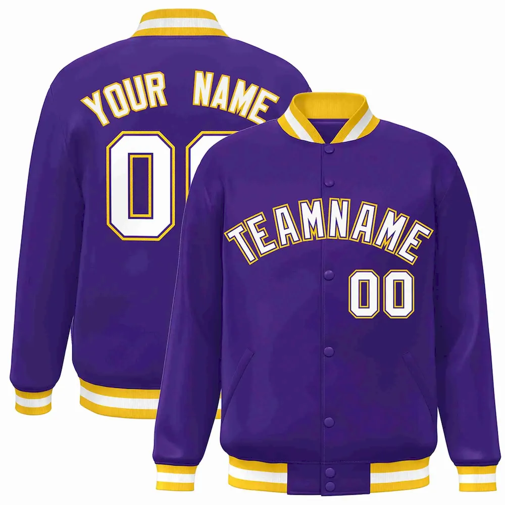 Custom Purple White-Purple Classic Style Varsity Full-Snap Letterman Jacket