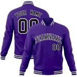 Custom Purple Black-White Classic Style Varsity Full-Snap Letterman Jacket