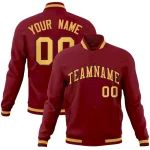 Custom Crimson Khaki-Crimson Classic Style Varsity Full-Snap Letterman Jacket
