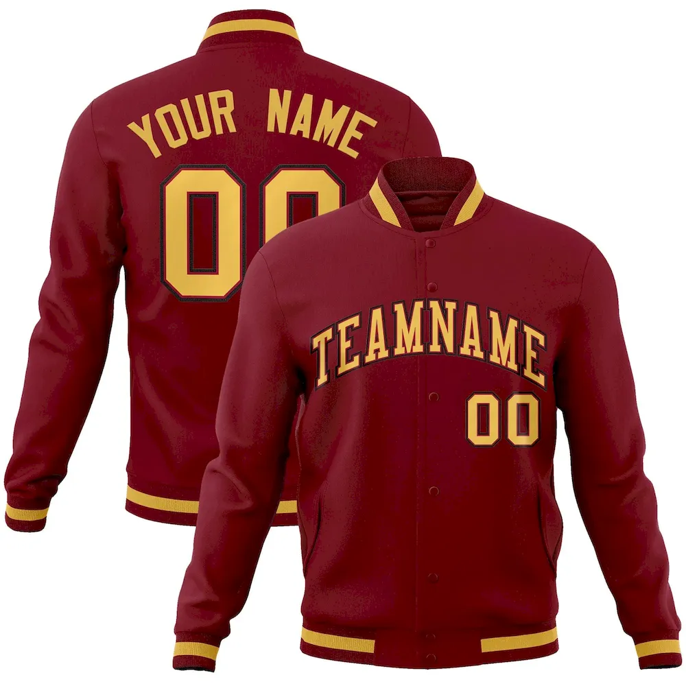 Custom Crimson Khaki-Crimson Classic Style Varsity Full-Snap Letterman Jacket