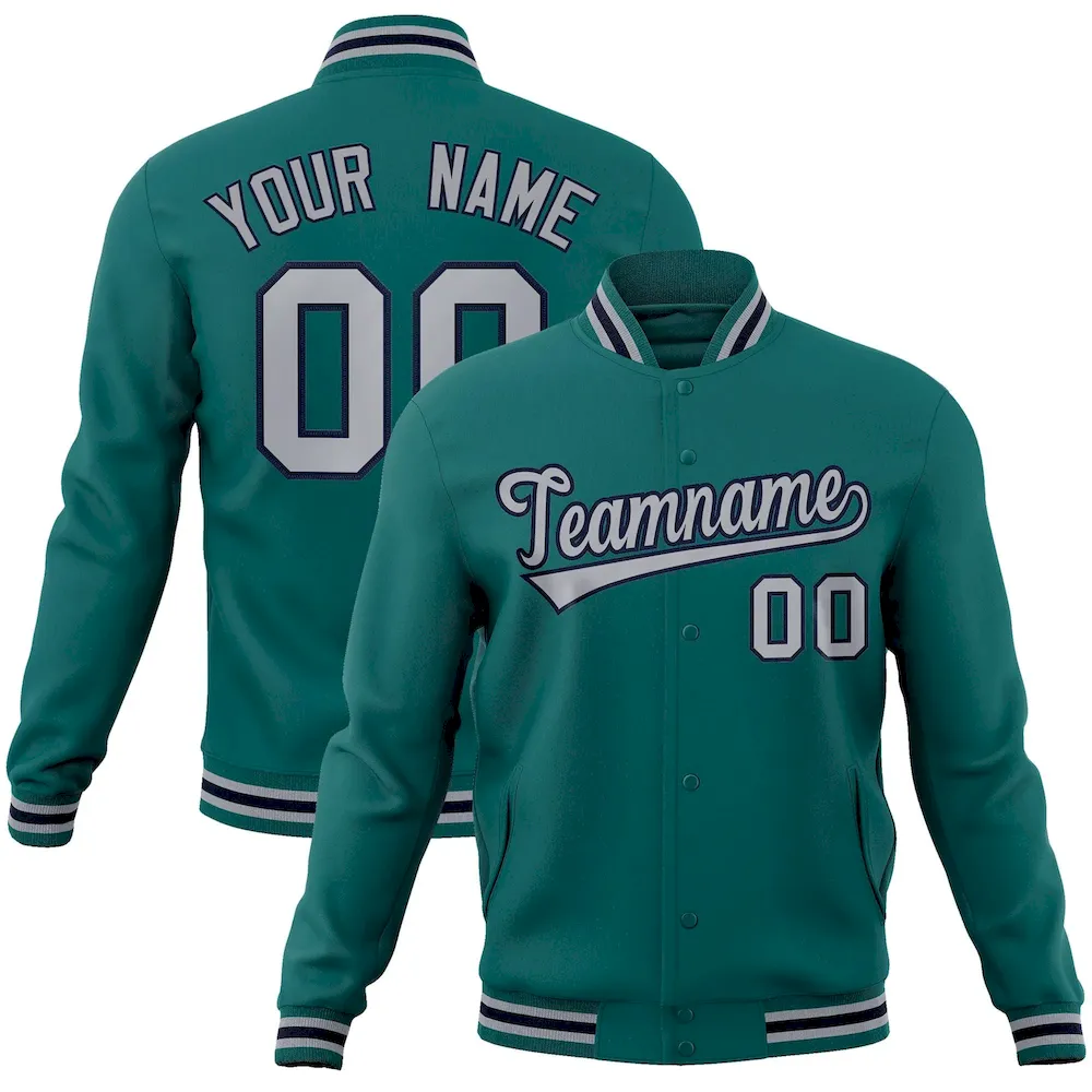 Custom Orange Navy-White Classic Style Varsity Full-Snap Letterman Jacket