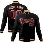Custom Black Maroon-Black Classic Style Varsity Full-Snap Letterman Jacket