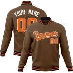 Custom Light Brown Crimson-Yellow Classic Style Varsity Full-Snap Letterman Jacket