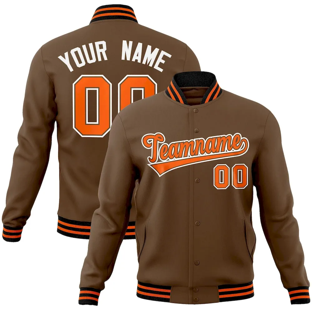 Custom Light Brown Crimson-Yellow Classic Style Varsity Full-Snap Letterman Jacket