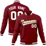 Custom Crimson White Classic Style Varsity Full-Snap Letterman Jacket