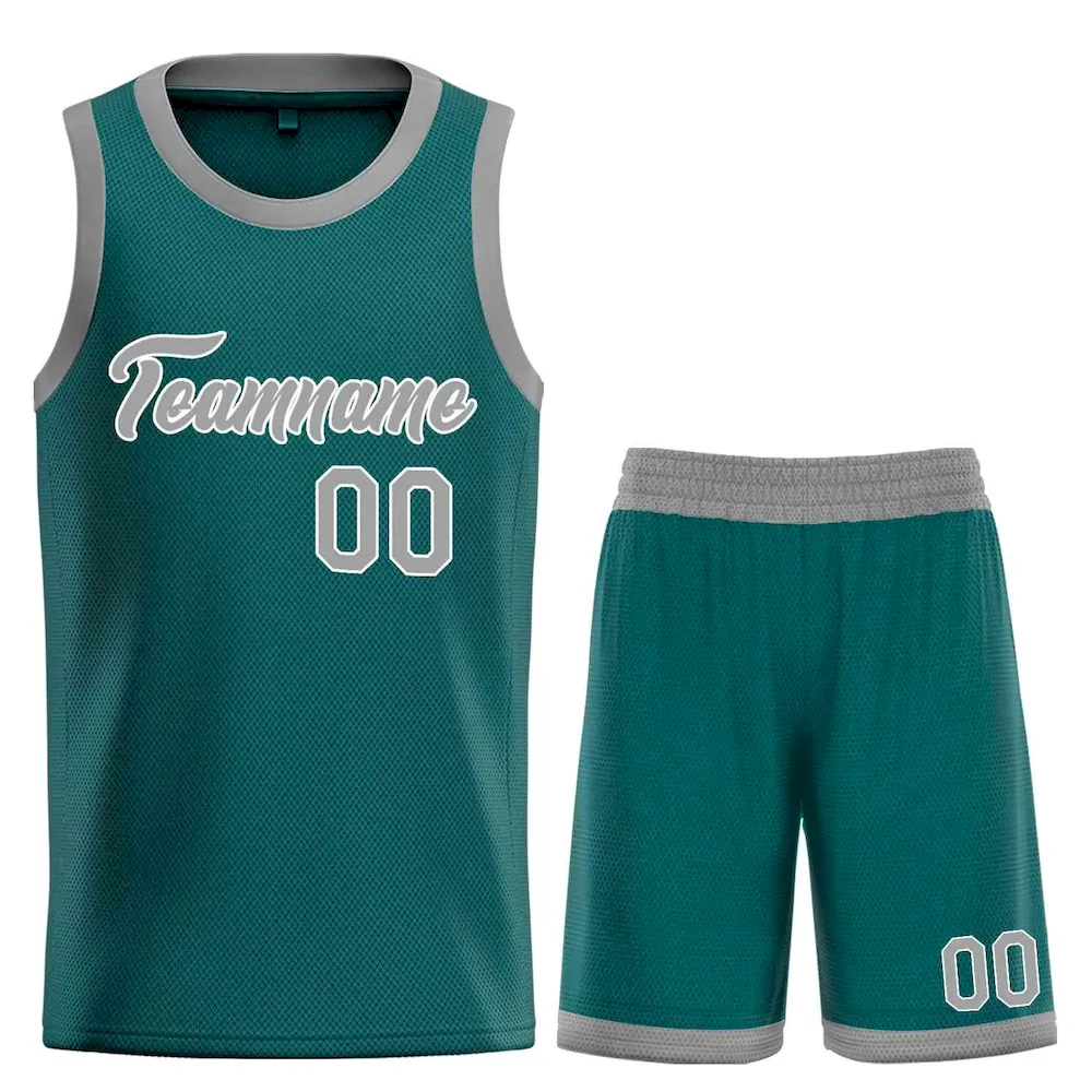 Custom Aqua Gray-White Heal Sports Uniform Classic Sets Basketball Jersey
