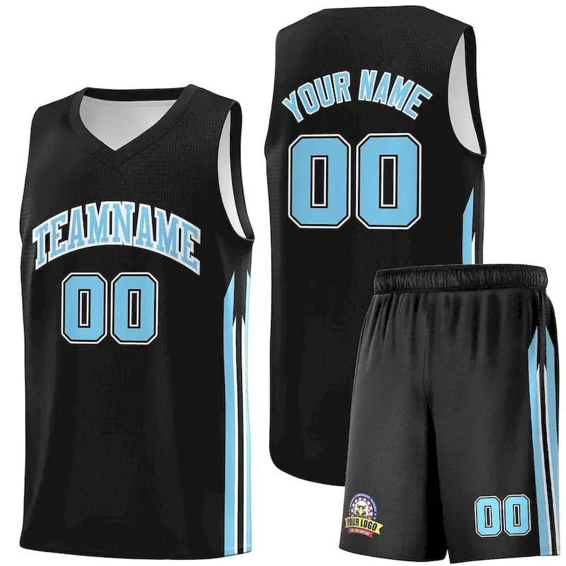 Custom Black Light Blue-White Classic Sets Sports Uniform Basketball Jersey
