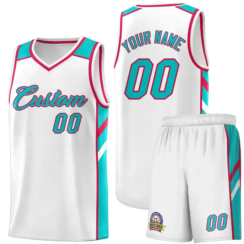 Custom Aqua White-Red Classic Sets Sports Uniform Basketball Jersey