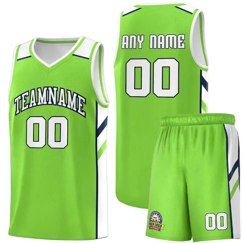 Custom Neon Green White-Navy Classic Sets Sports Uniform Basketball Jersey