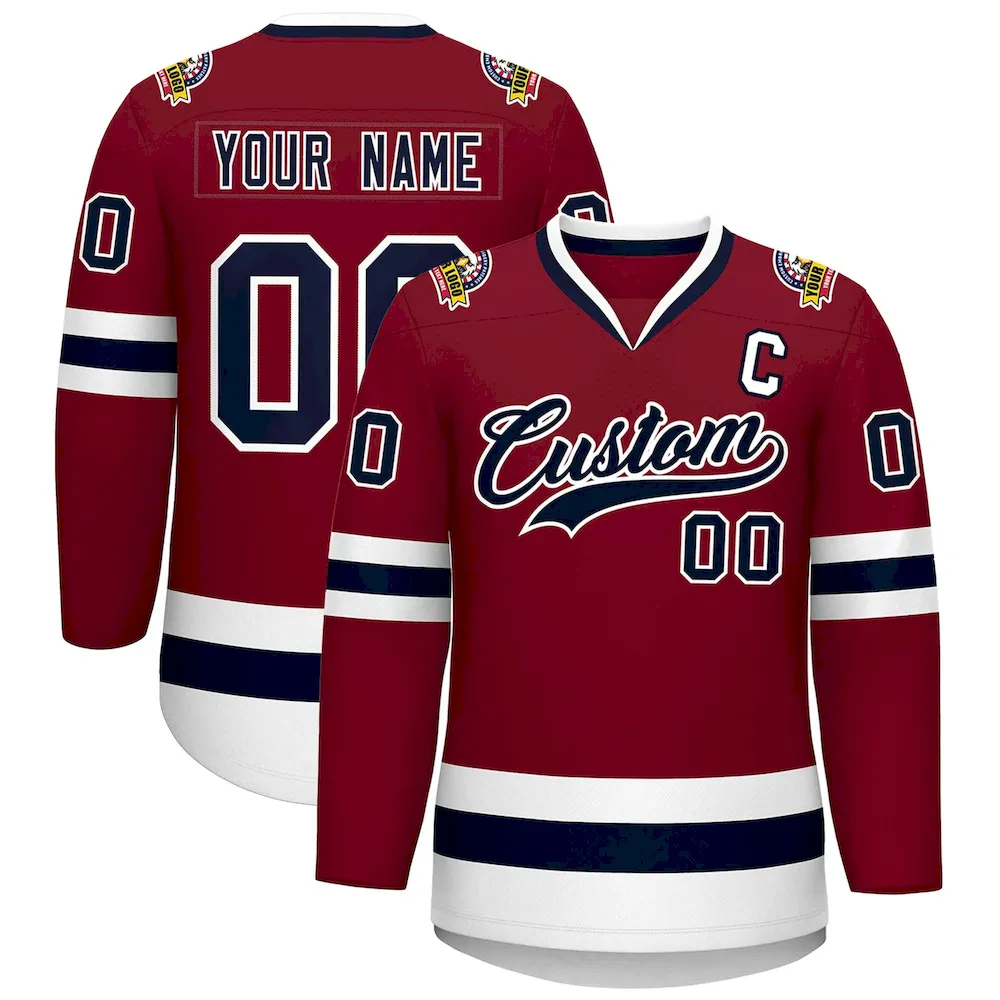 Custom Crimson Navy-White Classic Style Hockey Jersey