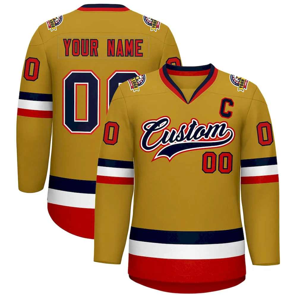 Custom Old Gold Navy Kelly Green-White Classic Style Hockey Jersey