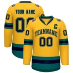 Custom Gold Navy Gold-Aqua Classic Style Hockey Jersey