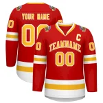 Custom Red Gold-White Classic Style Hockey Jersey