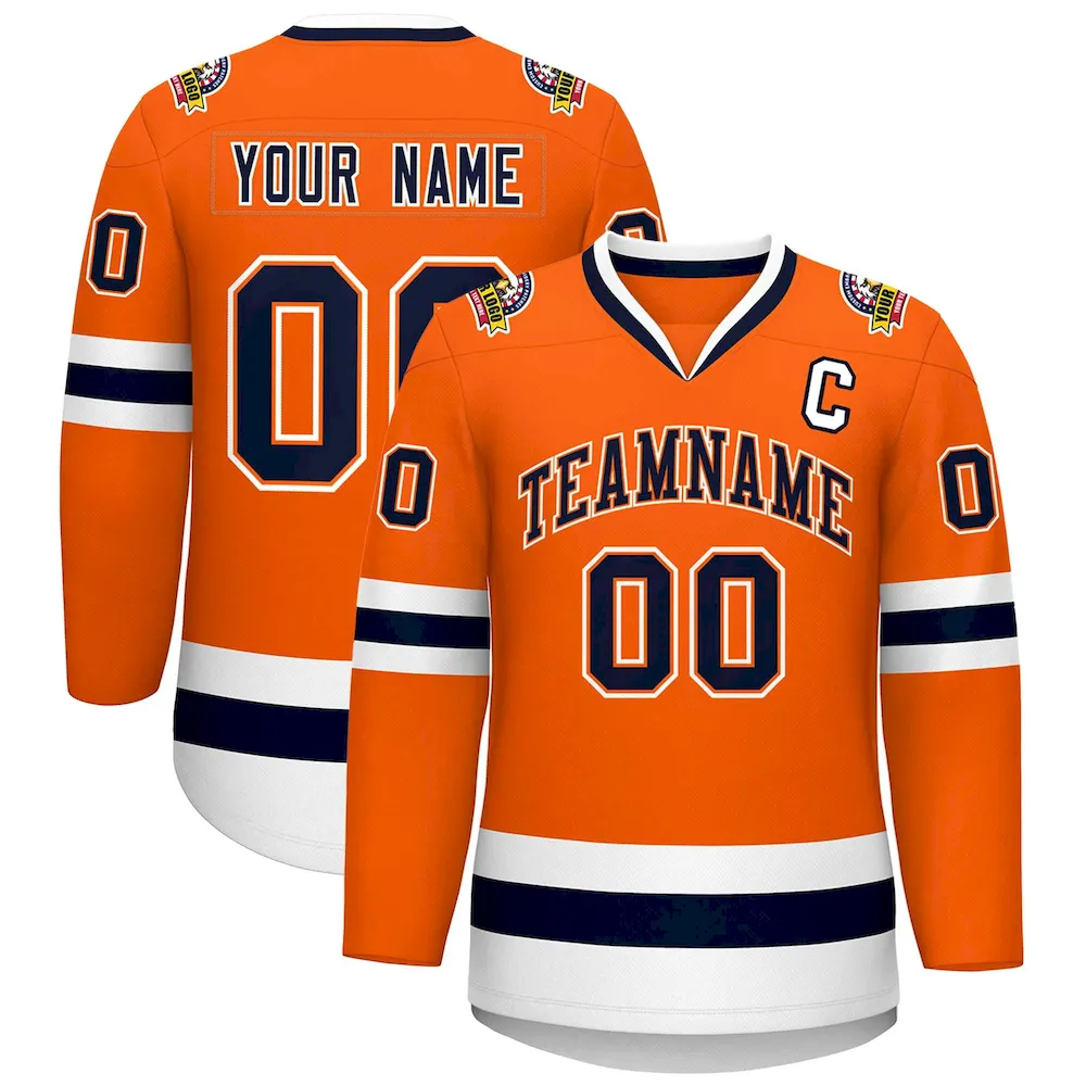 Custom Orange Navy Orange-White Classic Style Hockey Jersey