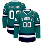 Custom Teal White-Navy Classic Style Hockey Jersey