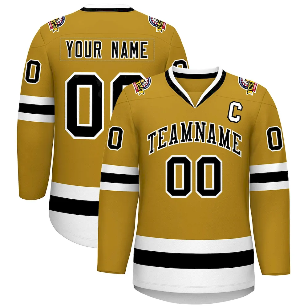 Custom Old Gold Black-White Classic Style Hockey Jersey