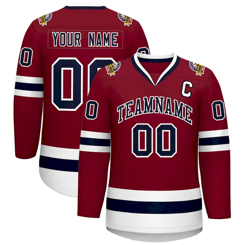 Custom Crimson Navy-White Classic Style Hockey Jersey