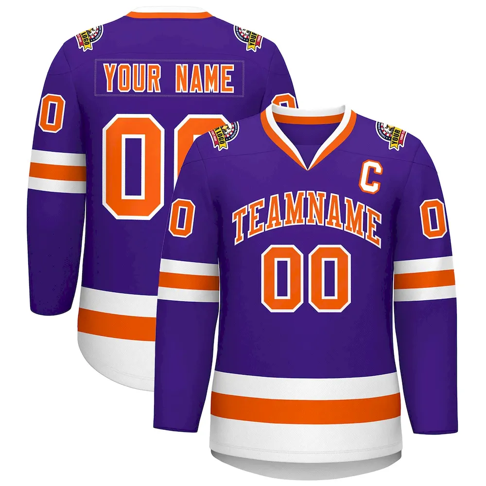 Custom Purple White-Black Classic Style Hockey Jersey
