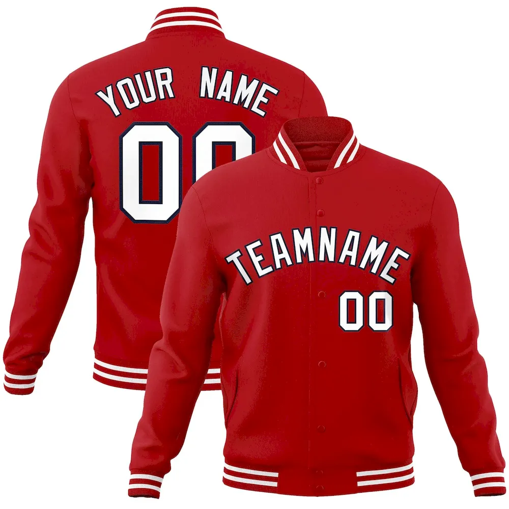 Custom White Red-Navy Classic Style Varsity Full-Snap Letterman Jacket