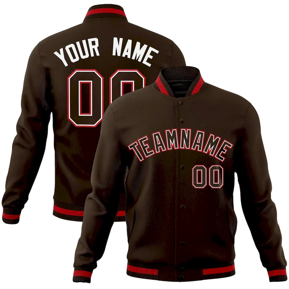 Custom Brown Brown-White Classic Style Varsity Full-Snap Letterman Jacket