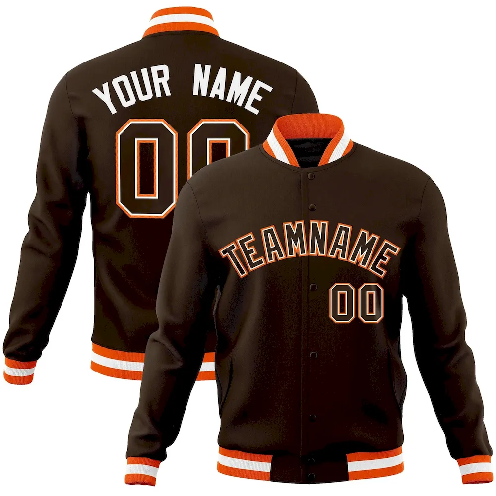 Custom Brown Brown-White Classic Style Varsity Full-Snap Letterman Jacket