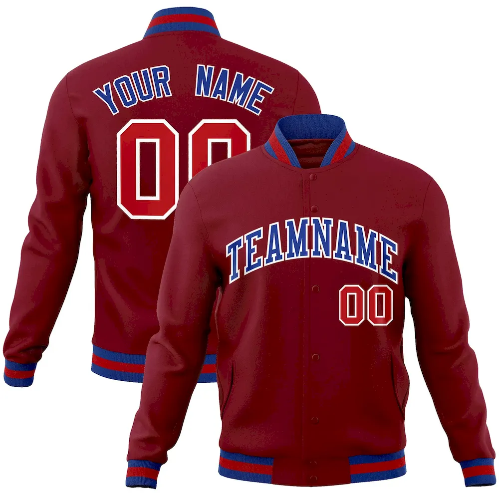 Custom Crimson Royal-White Classic Style Varsity Full-Snap Letterman Jacket