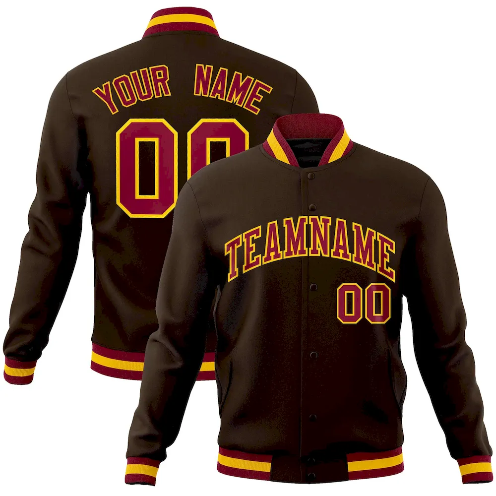 Custom Powder Blue Crimson-Gold Classic Style Varsity Full-Snap Letterman Jacket
