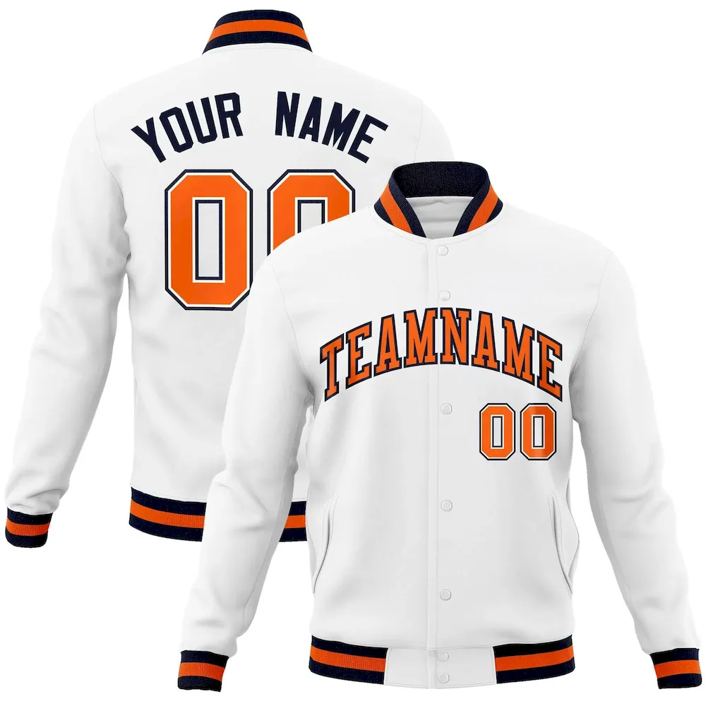 Custom White Red-Brown Classic Style Varsity Full-Snap Letterman Jacket