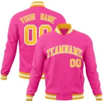 Custom Pink Gold-White Classic Style Varsity Full-Snap Letterman Jacket